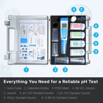 Premium Series PC60 Multiparameter (pH/EC/TDS/Salinidad/Temp.) Pocket Tester Kit